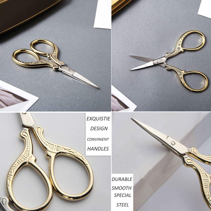 BIHRTC 3.6 Inch Embroidery Scissors Small Sewing Stainless Steel Tip Classic Scissors DIY Tools Dressmaker Shears Scissor for Craft Needlework Artwork Everyday Use Gold - Image 4